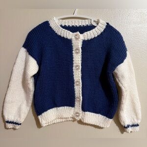Navy and White Knit Cardigan baby wool